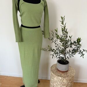 Green Long Sleeve Knit three piece outfit ( skirt & 2 tops ) size S